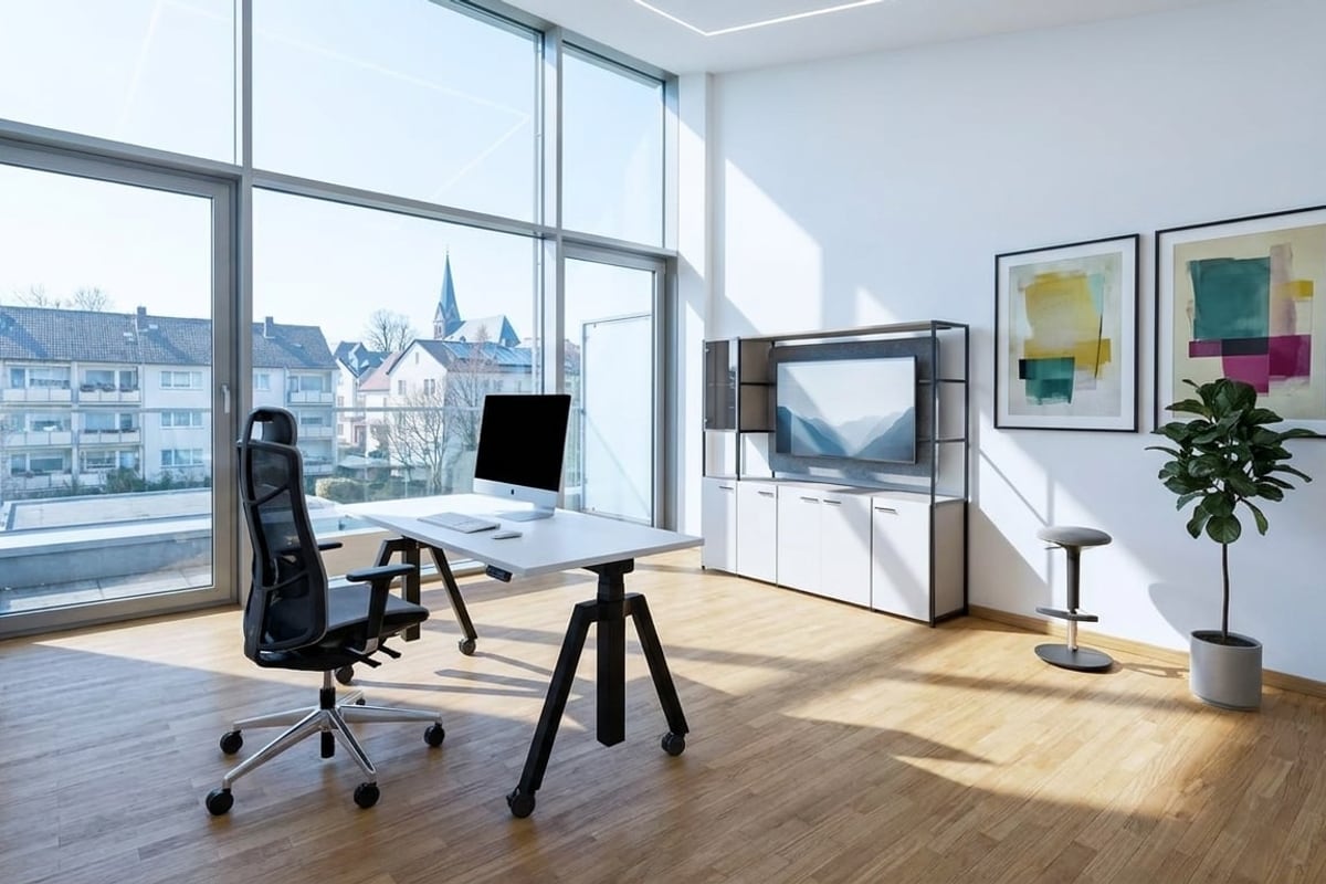 Derselbe Raum fertig visualisiert in der Stilwelt VISION, mit Mobiliar von König + Neurath